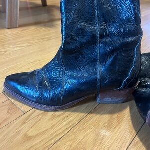 Free People Black Leather Western Ankle Boots